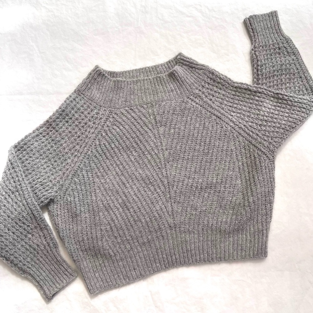 Leith Heather Gray Cropped Sweater Alpaca Wool Blend Fluffy Small
